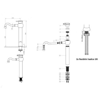 Vysoká umývadlová batéria WF Industrial bez výpuste olejom gumený bronz SIKOBWFS285