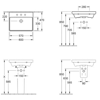 Umývadlo Villeroy &amp; Boch Avento 60x47 cm otvor pre batériu uprostred 41586001