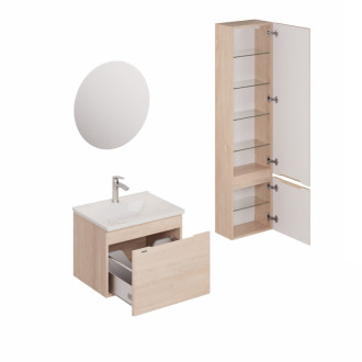 Kúpeľňová zostava s umývadlom vrátane umývadlovej batérie, vtoku a sifónu Naturel Ancona akácie KSETANCONA10