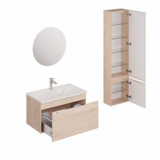 Kúpeľňová zostava s umývadlom vrátane umývadlovej batérie, vtoku a sifónu Naturel Ancona akácie KSETANCONA16