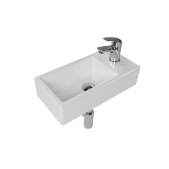 Kúpeľňový set pravého závesného umývadla Brevis 40,5 cm, pákové batérie, sifónu, prietočnej zátky a roháčikov KSETBRE2P