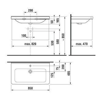Umývadlo Jika Cubito 85x48,5 cm otvor pre batériu uprostred H8104260001041