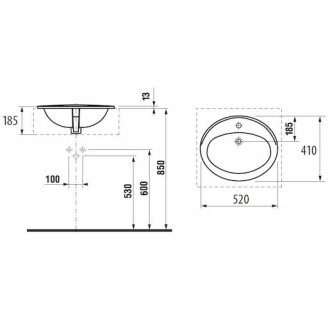 Zápustné umývadlo Jika Ibon 52x41 cm otvor pre batériu uprostred H8130100001041