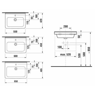 Umývadlo Jika Cubito 55x42 cm bez otvoru pre batériu H8104220001091