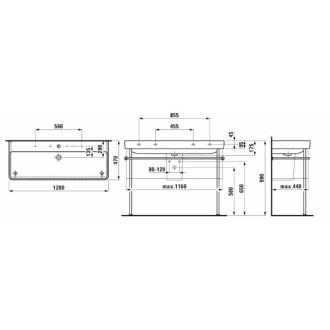 Umývadlo Laufen Pro S 120x46 cm dva otvory pre batériu H8149650001071
