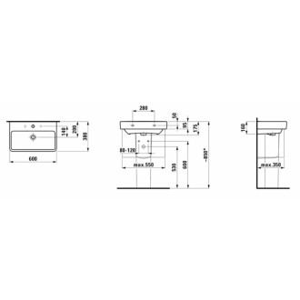 Umývadlo Laufen Pro S 60x38 cm otvor pre batériu uprostred 1895.9.000.104.1