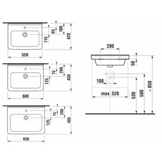 Umývadlo Jika Cubito 60x45 cm otvor pre batériu uprostred H8104231001041
