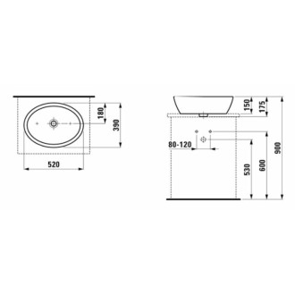 Umývadlo na dosku Laufen Pro 52x39 cm bez otvoru pre batériu H8129640001091