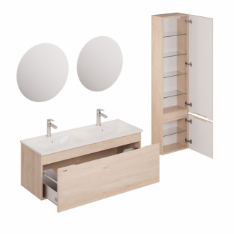 Kúpeľňová zostava s umývadlom vrátane umývadlovej batérie, vtoku a sifónu Naturel Ancona akácie KSETANCONA6