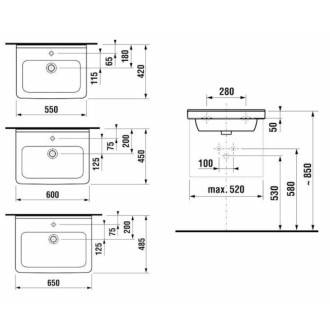 Umývadlo Jika Cubito 60x45 cm bez otvoru pre batériu H8104230001091