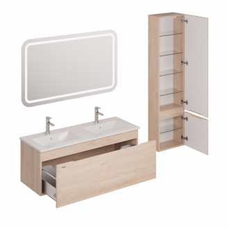 Kúpeľňová zostava s umývadlom vrátane umývadlovej batérie, vtoku a sifónu Naturel Ancona akácie KSETANCONA5