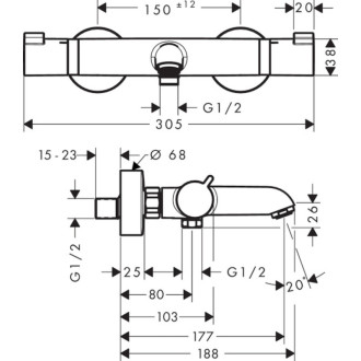 Vaňová batéria Hansgrohe Ecostat bez sprchového setu 150 mm chróm 13114000