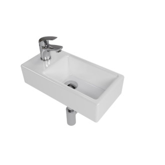 Kúpeľňový set závesného ľavého umývadla Brevis, pákovej batérie, sifónu, prietočnej zátky a roháčikov KSETBRE2L