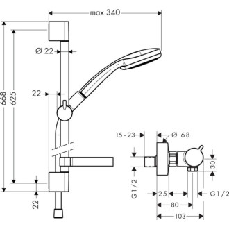 Sprchová batéria Hansgrohe Croma 100 so sprchovacím setom 150 mm chróm 27032000