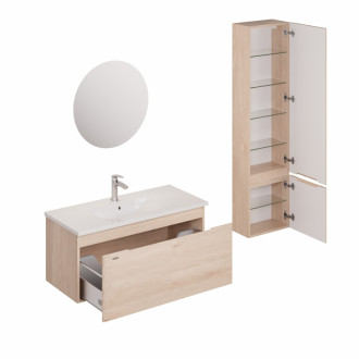 Kúpeľňová zostava s umývadlom vrátane umývadlovej batérie, vtoku a sifónu Naturel Ancona akácie KSETANCONA2