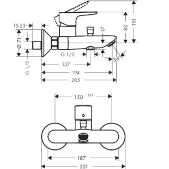 Vaňová batéria Hansgrohe Talis E bez sprchového setu 150 mm chróm 71740000