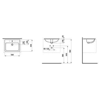 Zápustné umývadlo Laufen Pro S 56x44 cm otvor pre batériu uprostred H8189630001041