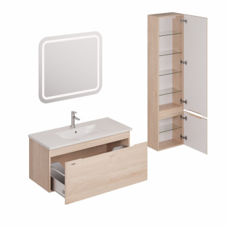 Kúpeľňová zostava s umývadlom vrátane umývadlovej batérie, vtoku a sifónu Naturel Ancona akácie KSETANCONA1