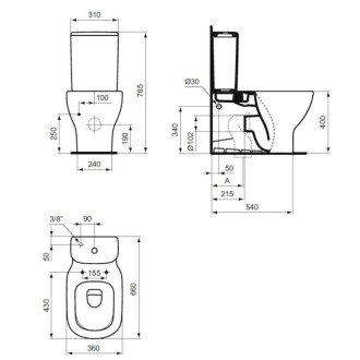 Wc kombi komplet Ideal Standard Testra vario odpad SIKOSIST0082
