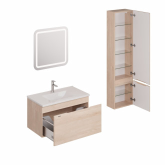 Kúpeľňová zostava s umývadlom vrátane umývadlovej batérie, vtoku a sifónu Naturel Ancona akácie KSETANCONA15