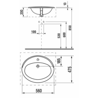 Zápustné umývadlo Jika Ibon 56x47,5 cm otvor pre batériu uprostred H8130110001041