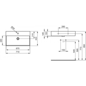 Umývadlo Ideal Standard Strada 71x42 cm otvor pre batériu uprostred K078201