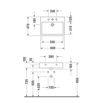 Umývadlo Duravit Vero 60x47 cm otvor pre batériu, s prietokom 0454600000