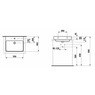 Umývadlo Laufen Pro S 55x46,5 cm otvor pre batériu uprostred H8169620001041