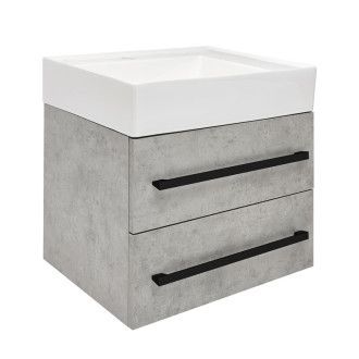 Kúpeľňová skrinka s umývadlom a čiernou úchytkou SAT Cube Way 60x53x46 cm betón mat CUBE46C602BESATCW