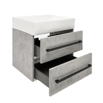 Kúpeľňová skrinka s umývadlom a čiernou úchytkou SAT Cube Way 60x53x46 cm betón mat CUBE46C602BESATCWL