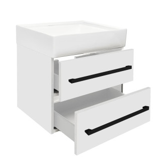 Kúpeľňová skrinka s umývadlom a čiernou úchytkou SAT Cube Way 60x53x46 cm biela lesk CUBE46C602BISATCW