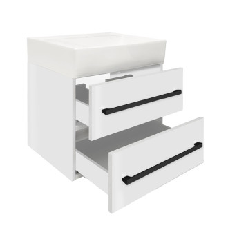 Kúpeľňová skrinka s umývadlom a čiernou úchytkou SAT Cube Way 60x53x46 cm biela lesk CUBE46C602BISATCWL