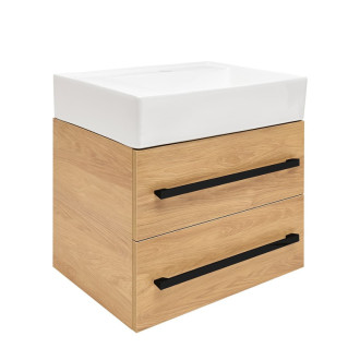 Kúpeľňová skrinka s umývadlom a čiernou úchytkou SAT Cube Way 60x53x46 cm dub Hickory mat CUBE46C602DHSATCWL