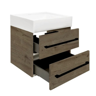 Kúpeľňová skrinka s umývadlom a čiernou úchytkou SAT Cube Way 60x53x46 cm dub Wellington mat CUBE46C602DWSATCW