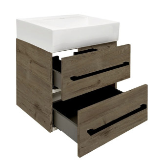 Kúpeľňová skrinka s umývadlom a čiernou úchytkou SAT Cube Way 60x53x46 cm dub Wellington mat CUBE46C602DWSATCWL