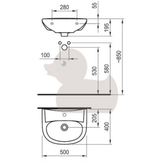 Umývadlo Fayans Neo 50x40 cm, otvor pre batériu uprostred H8103900001771