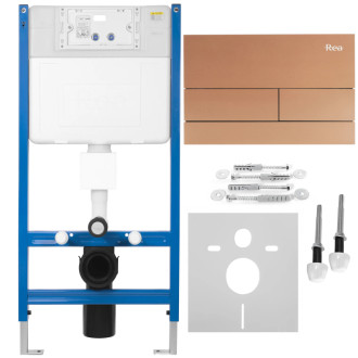 REA Podomietkový WC systém + tlačidlá T Brush Copper KPL-E0053