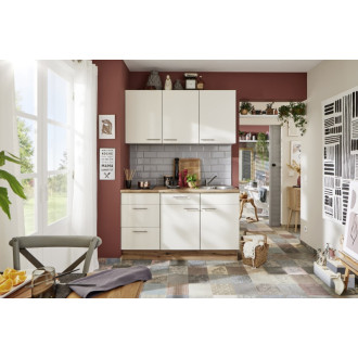 Kuchynská linka so spotrebičmi, drezom a drezovou batériou Naturel 150x60x92 cm mat magnoliovo biela 650PKW315019L