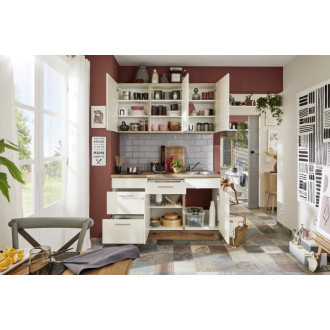 Kuchynská linka so spotrebičmi, drezom a drezovou batériou Naturel 150x60x92 cm mat magnoliovo biela 650PKW315019L