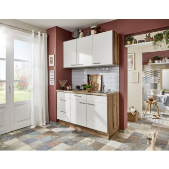 Kuchynská linka so spotrebičmi, drezom a drezovou batériou Naturel 150x60x92 cm mat magnoliovo biela 650PKW315019L