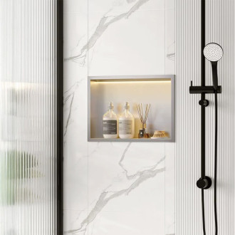 VSTAVNÁ KÚPEĽŇOVÁ POLICA LED 30x45 steel brush