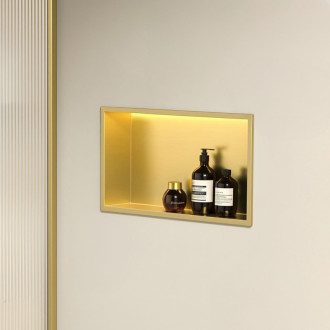 VSTAVNÁ KÚPEĽŇOVÁ POLICA LED 30x45 brush gold