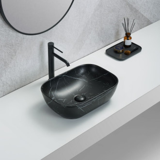 Umývadlo na dosku SAT Infinitio 45,5x32,5 cm mramor čierna mat bez prepadu SATINF4532MRBKM