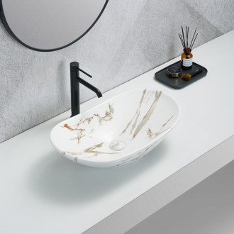 Umývadlo na dosku SAT Infinitio 61,5x36 cm mramor biely mat bez prepadu SATINF61536MR