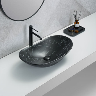 Umývadlo na dosku SAT Infinitio 61,5x36 cm čierny matný mramor, bez prepadu SATINF61536MRBKM