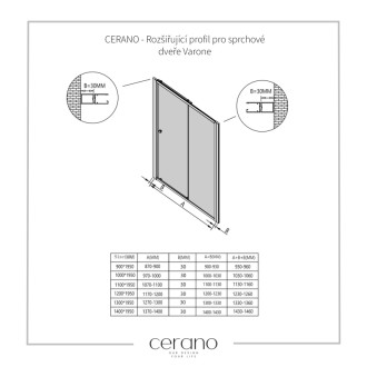 CERANO - Rozširovací profil pre sprchové dvere Varone - chróm - 30 mm