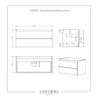 CERANO - Kúpeľňová skrinka Carole + keramické umývadlo Todo - čierna matná - 101x49,5x46,5 cm