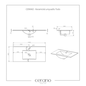 CERANO - Kúpeľňová skrinka Carole + keramické umývadlo Todo - čierna matná - 101x49,5x46,5 cm