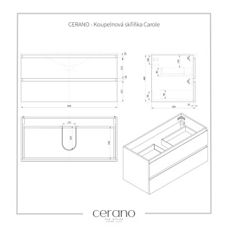 CERANO - Kúpeľňová skrinka Carole s doskou pod umývadlo - 18 mm - čierna matná - 101x49,8x46,5 cm