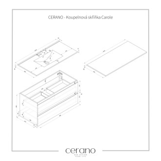 CERANO - Kúpeľňová skrinka Carole s doskou pod umývadlo - 18 mm - čierna matná - 101x49,8x46,5 cm